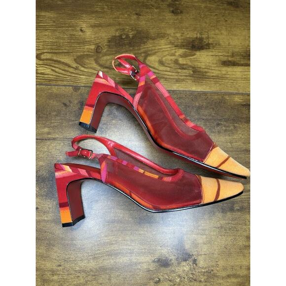 Vintage Coup D’Etat Orange Red Pink Slingback Mesh Slingback Retro Style 7.5 - Picture 2 of 6